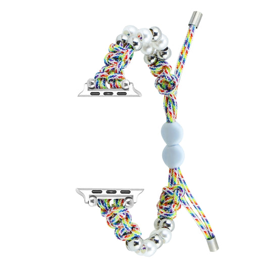 For Apple Watch Ultra 2 49mm Paracord Row Beads Drawstring Braided Watch Band(Rainbow) by buy2fix