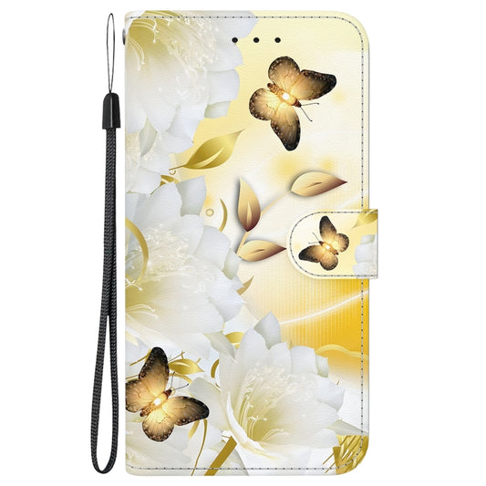 For iPhone 16e Crystal Texture Colored Drawing Leather Phone Case(Gold Butterfly Epiphyllum) by buy2fix