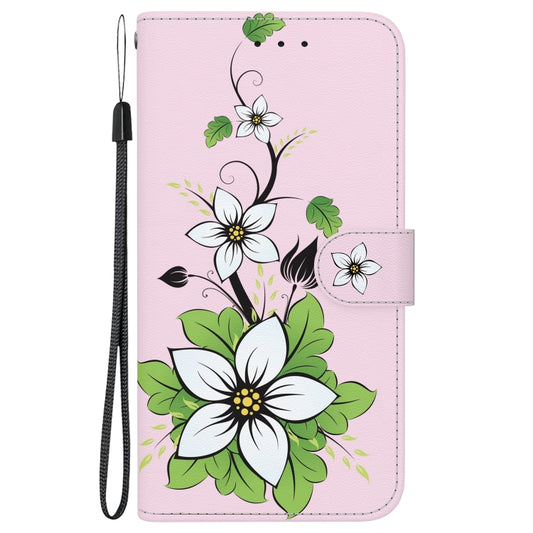 For iPhone 16e Crystal Texture Colored Drawing Leather Phone Case(Lily) by buy2fix