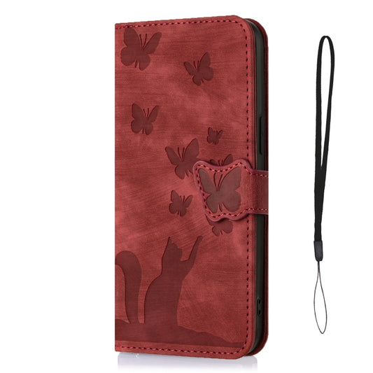 For Xiaomi Poco X5 / Redmi Note 12 5G Butterfly Cat Embossing Flip Leather Phone Case(Red) by buy2fix
