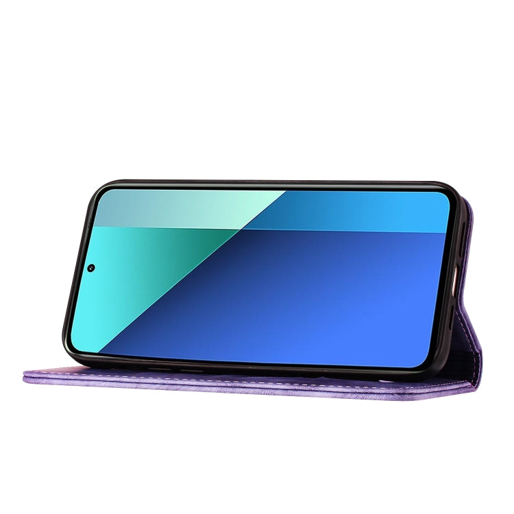 For Xiaomi Redmi Note 13 Pro 4G Butterfly Cat Embossing Flip Leather Phone Case(Purple) by buy2fix
