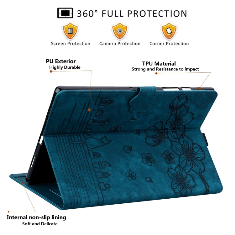 For Samsung Galaxy Tab S10 Ultra /S11 Ultra Cartoon Sakura Cat Embossed Leather Tablet Case(Blue) by buy2fix