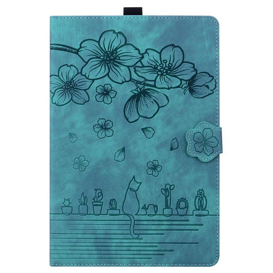 For Samsung Galaxy Tab S10 FE+ Cartoon Sakura Cat Embossed Leather Tablet Case(Green) - Galaxy Tab S10 FE+ by buy2fix | Online Shopping UK | buy2fix