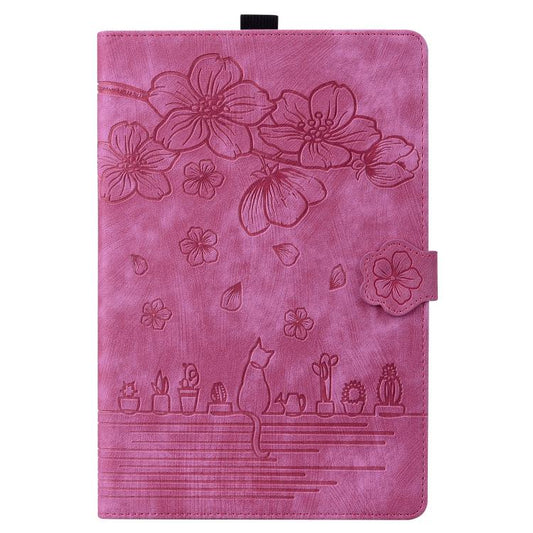 For Samsung Galaxy Tab S10 FE+ Cartoon Sakura Cat Embossed Leather Tablet Case(Rose Red) - Galaxy Tab S10 FE+ by buy2fix | Online Shopping UK | buy2fix