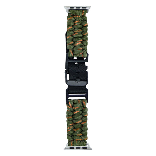 For Apple Watch Ultra 2 49mm Paracord Plain Braided Webbing Buckle Watch Band(Army Green Orange) by buy2fix