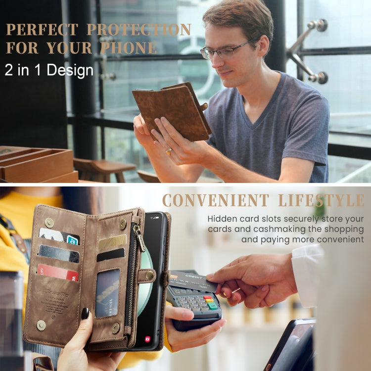For Samsung Galaxy S23 FE CaseMe 008 Multifunctional Zipper Wallet Leather Phone Case with Lanyard(Brown) by CaseMe