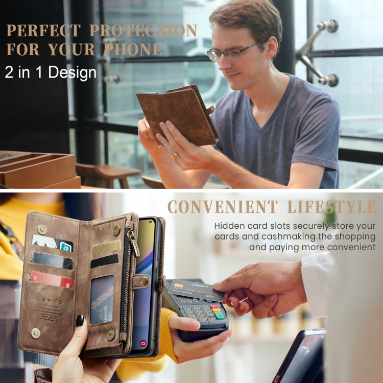 For Samsung Galaxy A15 5G CaseMe 008 Multifunctional Zipper Wallet Leather Phone Case with Lanyard(Brown) by CaseMe