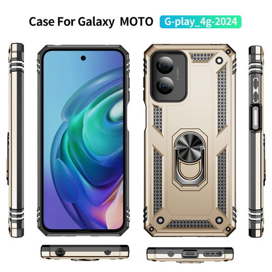For Motorola Moto G Play 4G 2024 Shockproof TPU + PC Phone Case with Holder(Gold) by buy2fix