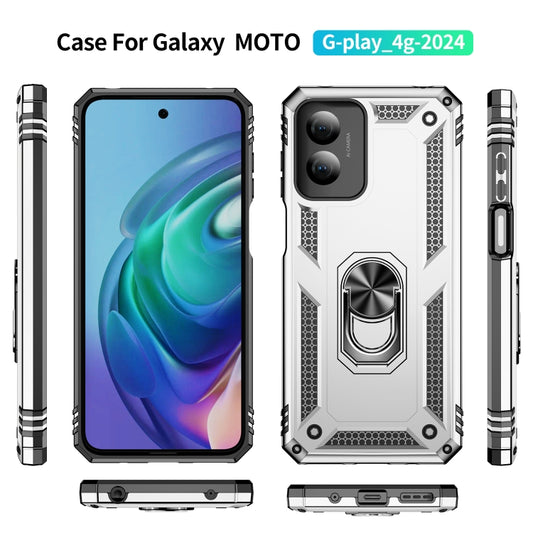 For Motorola Moto G Play 4G 2024 Shockproof TPU + PC Phone Case with Holder(Silver) by buy2fix