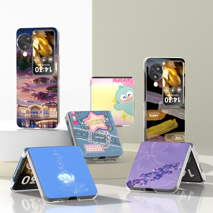 For OPPO Find N3 Flip Painted Pattern PC Phone Case(Blue Flower) by buy2fix