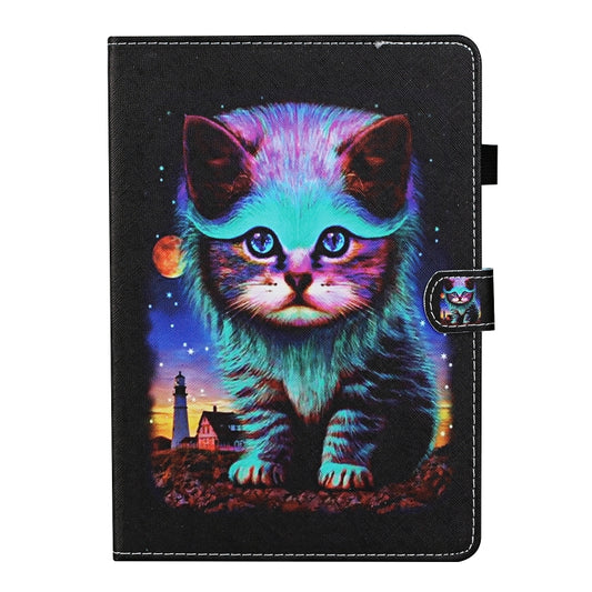 For Samsung Galaxy Tab A11 / A9 Coloured Drawing Stitching Smart Leather Tablet Case with Sleep / Wake-up Function(Night Cat) by buy2fix