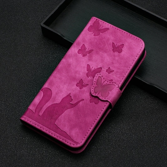 For Samsung Galaxy S24 Ultra 5G Butterfly Cat Embossing Flip Leather Phone Case(Pink) by buy2fix