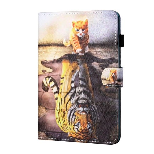 For Samsung Galaxy Tab A11 / A9 Coloured Drawing Stitching Flip PU Tablet Case with Sleep / Wake-up Function(Cat and Tiger) by buy2fix