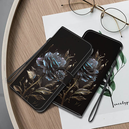 For Motorola Moto G Play 4G 2024 Crystal Texture Colored Drawing Leather Phone Case(Black Rose) by buy2fix