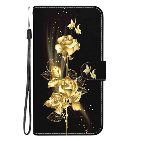 For Motorola Edge 2024 Crystal Texture Colored Drawing Leather Phone Case(Gold Butterfly Rose) by buy2fix