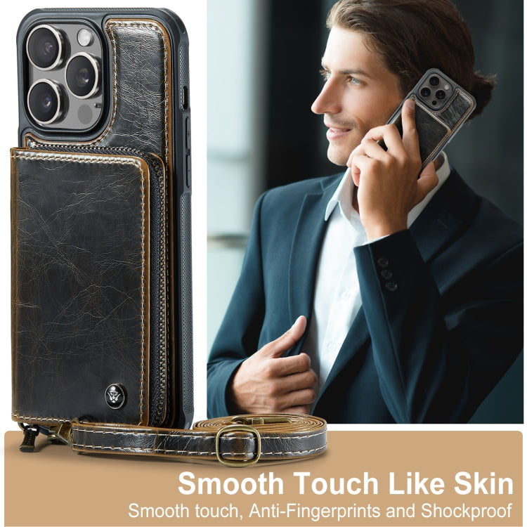 For iPhone 15 Pro Max JEEHOOD C22 Series Zipper Wallet Leather Phone Case with Dual Lanyard(Coffee) by JEEHOOD