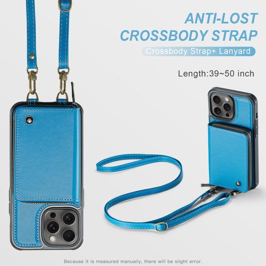 For iPhone 15 Pro JEEHOOD C22 Series Zipper Wallet Leather Phone Case with Dual Lanyard(Blue) - iPhone 15 Pro Cases by JEEHOOD | Online Shopping UK | buy2fix