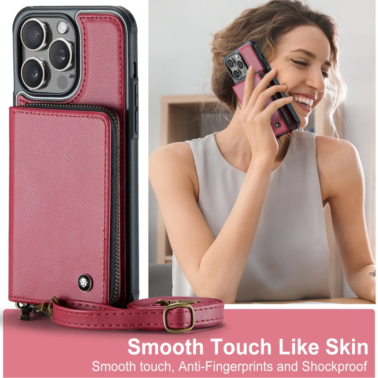 For iPhone 15 Pro JEEHOOD C22 Series Zipper Wallet Leather Phone Case with Dual Lanyard(Red) - iPhone 15 Pro Cases by JEEHOOD | Online Shopping UK | buy2fix