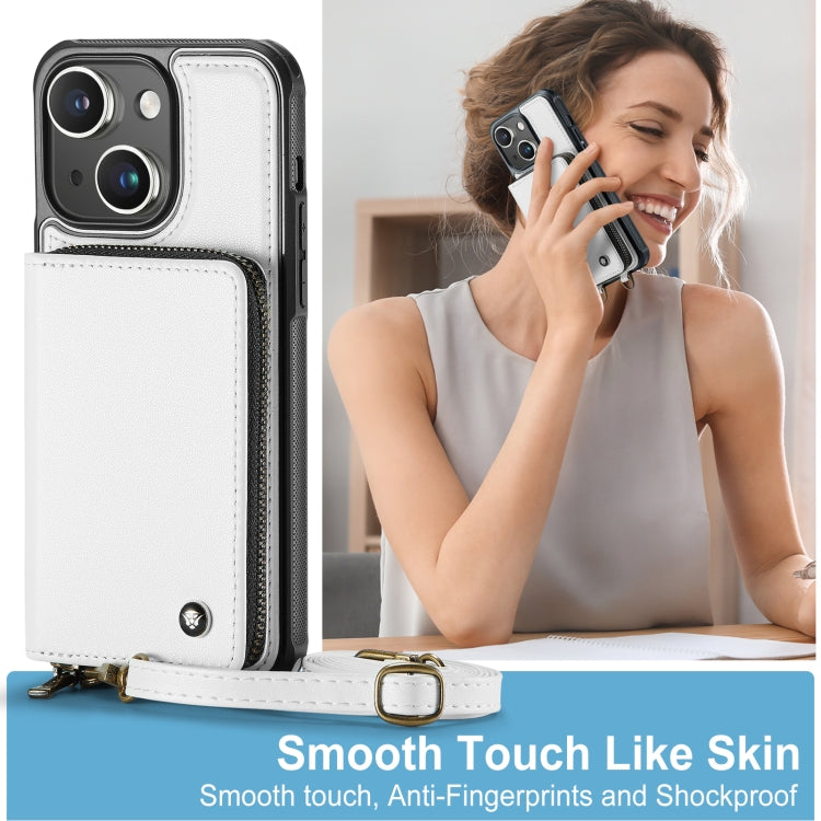 For iPhone 15 Plus JEEHOOD C22 Series Zipper Wallet Leather Phone Case with Dual Lanyard(White) - iPhone 15 Plus Cases by JEEHOOD | Online Shopping UK | buy2fix