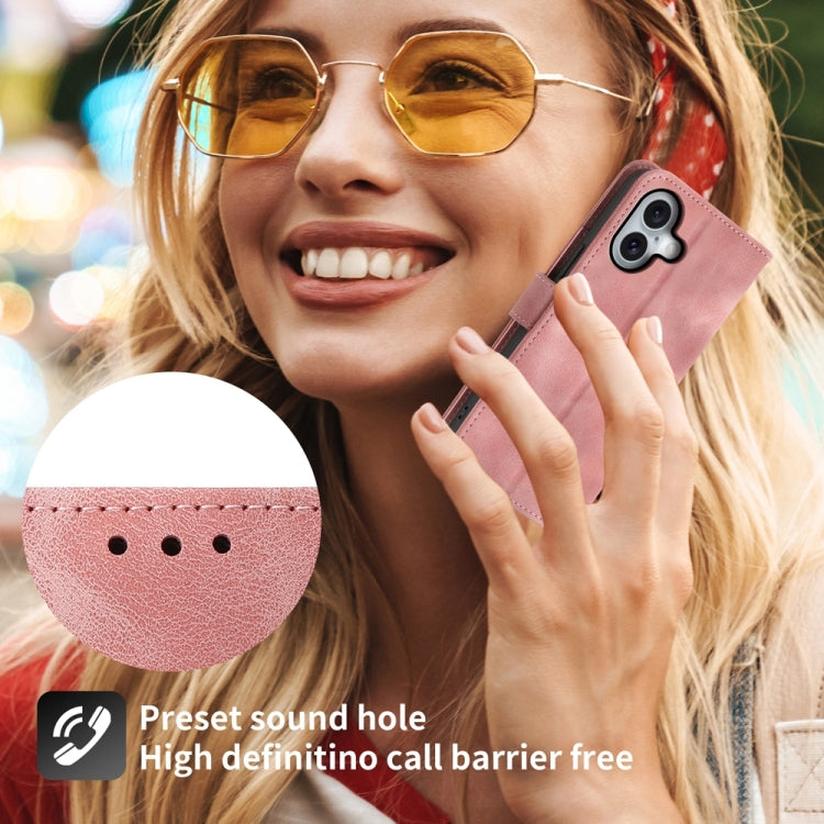 For iPhone 16 Skin-feel Flowers Embossed Wallet Leather Phone Case(Pink) by buy2fix