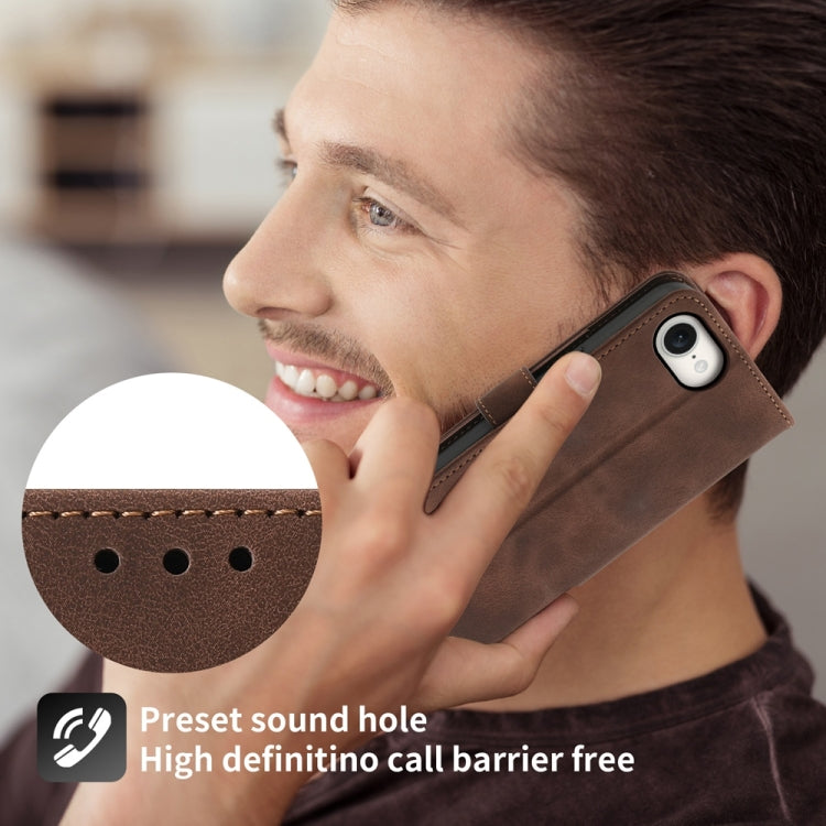 For iPhone 16e Skin-feel Flowers Embossed Wallet Leather Phone Case(Brown) by buy2fix