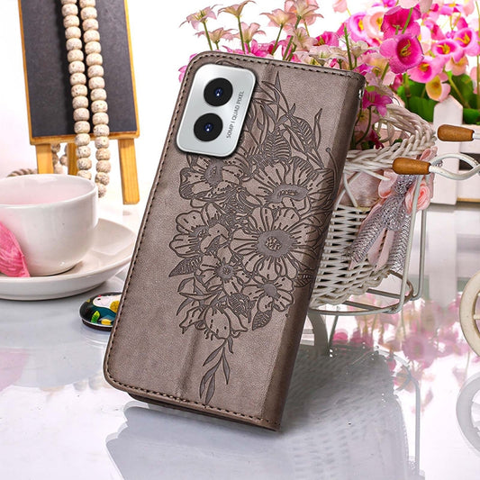 For Motorola Moto G Play 4G 2024 Embossed Butterfly Leather Phone Case(Grey) by buy2fix
