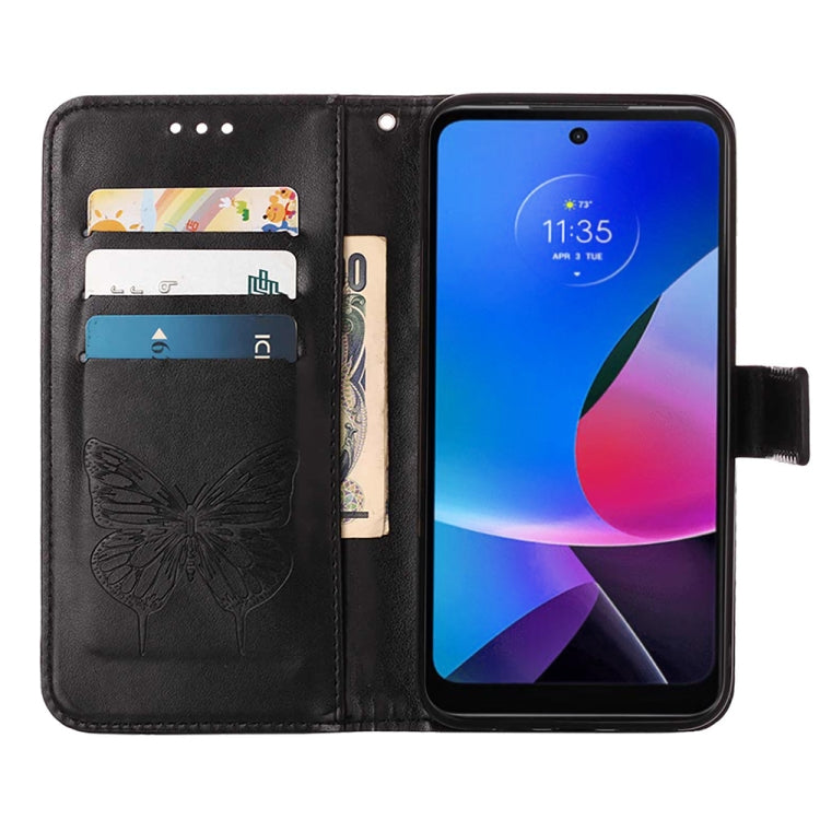 For Motorola Moto G Play 4G 2024 Embossed Butterfly Leather Phone Case(Black) by buy2fix