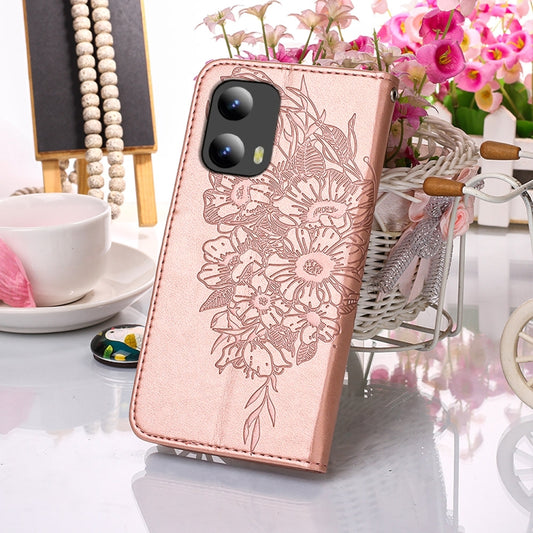 For Motorola Moto G Play 5G 2024 Embossed Butterfly Leather Phone Case(Rose Gold) by buy2fix