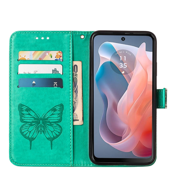 For Motorola Moto G Play 5G 2024 Embossed Butterfly Leather Phone Case(Green) by buy2fix