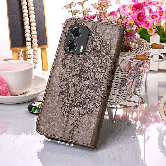 For Motorola Moto G Stylus 5G 2024 Embossed Butterfly Leather Phone Case(Grey) by buy2fix
