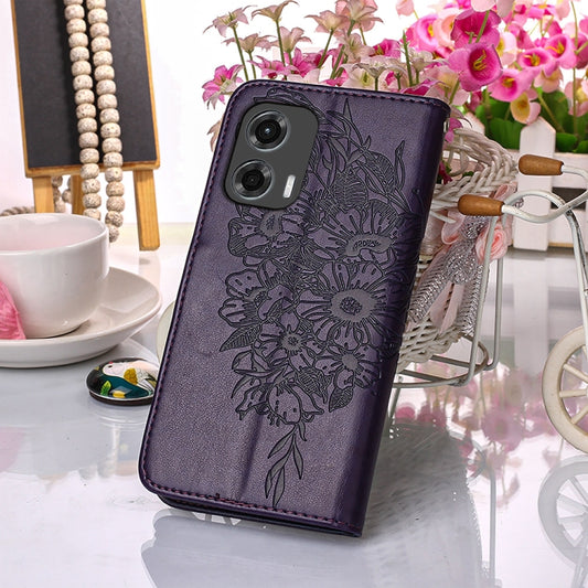 For Motorola Moto G Stylus 5G 2024 Embossed Butterfly Leather Phone Case(Dark Purple) by buy2fix