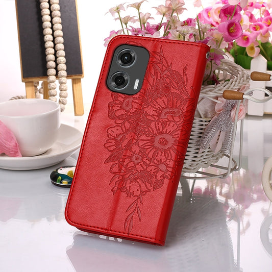 For Motorola Moto G Stylus 5G 2024 Embossed Butterfly Leather Phone Case(Red) by buy2fix
