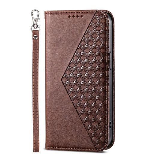 For iPhone 16 Plus Cubic Grid Calf Texture Magnetic Leather Phone Case(Brown) by buy2fix