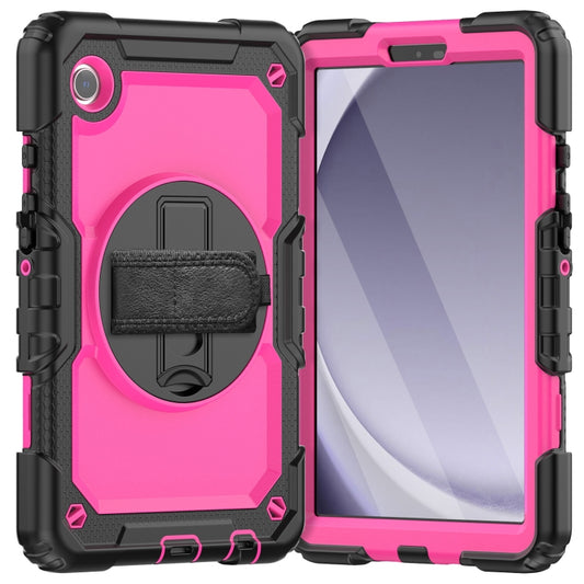 For Samsung Galaxy Tab A9 Silicone + PC Tablet Case with Shoulder Strap(Black+Rose Red) - Galaxy Tab A9 by buy2fix | Online Shopping UK | buy2fix