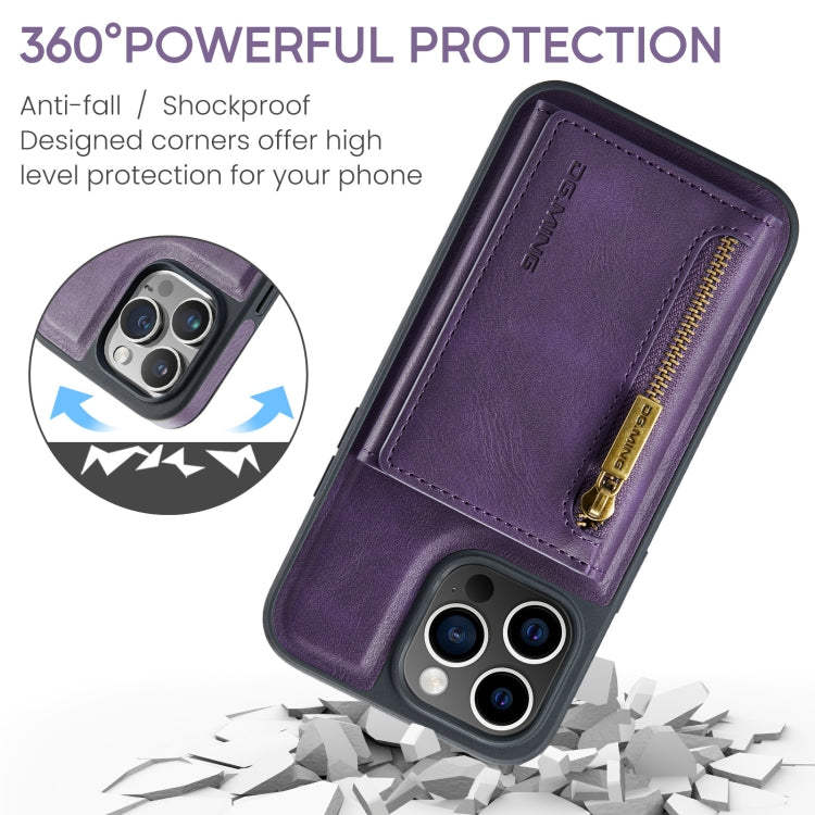 For iPhone 14 Pro Max DG.MING M5 Series Zip RFID Multi Card Detachable Leather Phone Case(Purple) by DG.MING