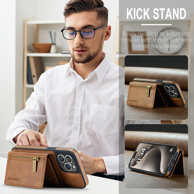 For iPhone 15 Pro Max DG.MING M5 Series Zip RFID Multi Card Detachable Leather Phone Case(Brown) by DG.MING