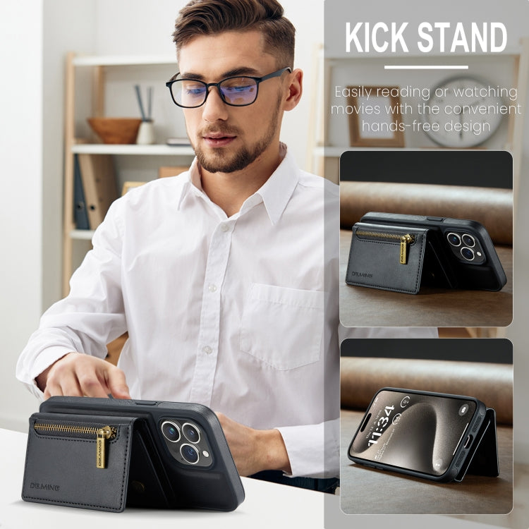 For iPhone 15 Pro DG.MING M5 Series Zip RFID Multi Card Detachable Leather Phone Case(Black) by DG.MING