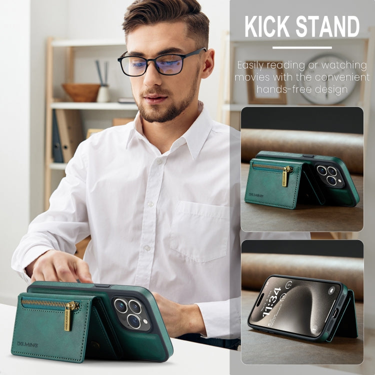 For iPhone 15 Pro DG.MING M5 Series Zip RFID Multi Card Detachable Leather Phone Case(Green) by DG.MING