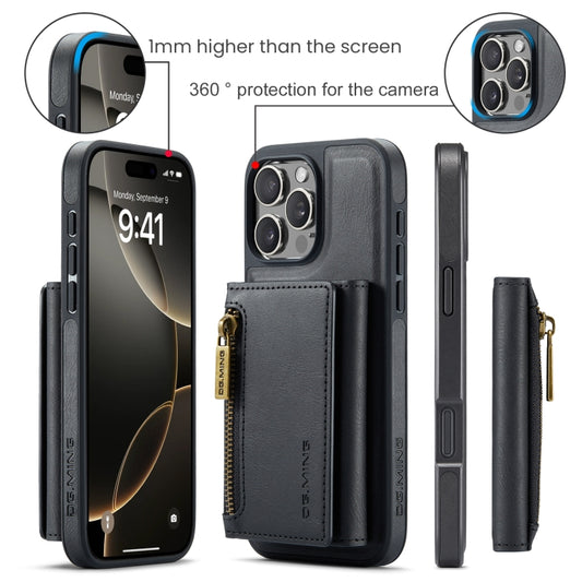 For iPhone 16 Pro Max DG.MING M5 Series Zip RFID Multi Card Detachable Leather Phone Case(Black) by DG.MING