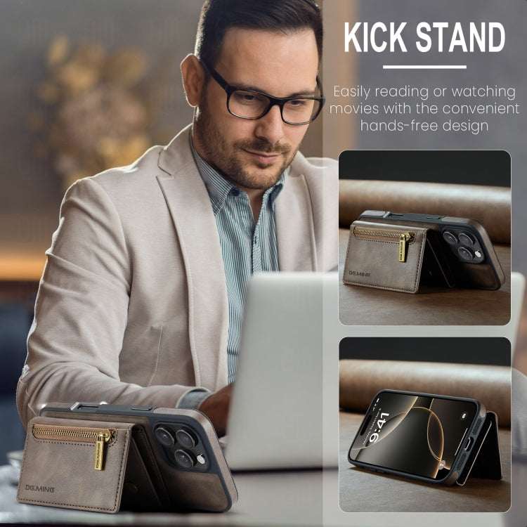 For iPhone 16 Pro DG.MING M5 Series Zip RFID Multi Card Detachable Leather Phone Case(Coffee) by DG.MING