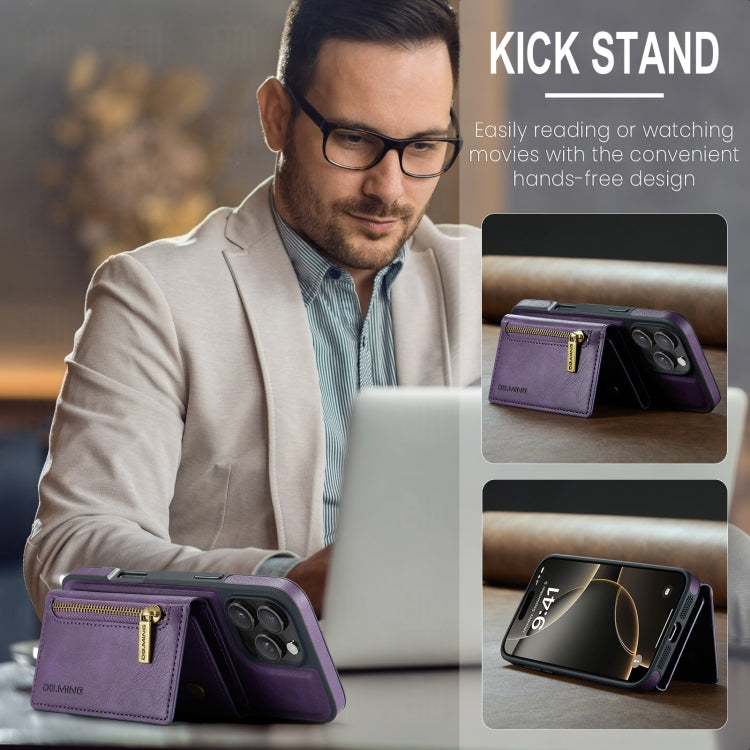For iPhone 16 Pro DG.MING M5 Series Zip RFID Multi Card Detachable Leather Phone Case(Purple) by DG.MING