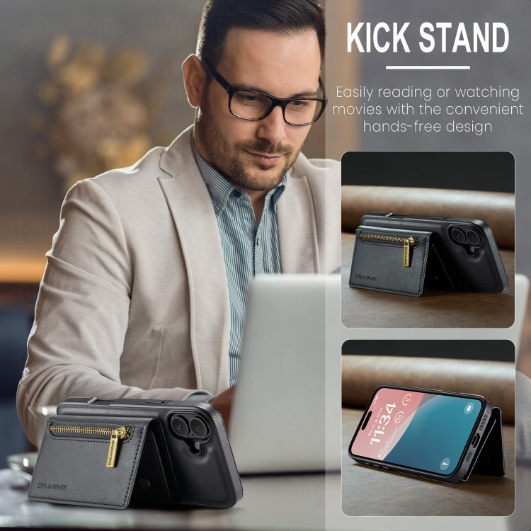 For iPhone 16 Plus DG.MING M5 Series Zip RFID Multi Card Detachable Leather Phone Case(Black) by DG.MING