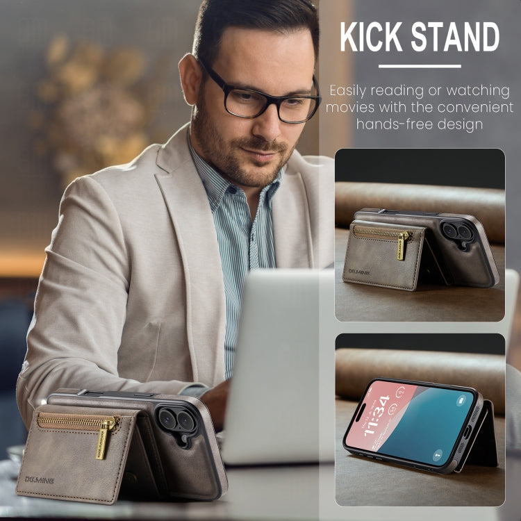 For iPhone 16 Plus DG.MING M5 Series Zip RFID Multi Card Detachable Leather Phone Case(Coffee) by DG.MING