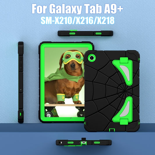 For Samsung Galaxy Tab A11+ / A9+ Spider Silicone Hybrid PC Shockproof Tablet Case(Black Green) by buy2fix