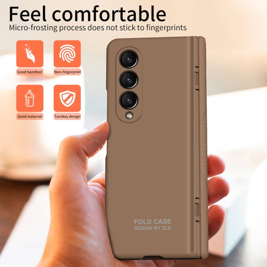 For Samsung Galaxy Z Fold4 5G Extraordinary Series Hinged Folding Full Phone Case with Pen Slot & Stylus(Coffee) - Galaxy Z Fold4 5G Cases by buy2fix | Online Shopping UK | buy2fix