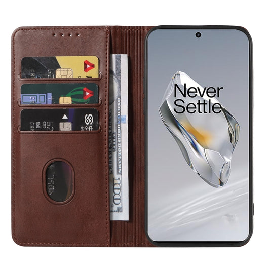 For OnePlus 12 Magnetic Closure Leather Phone Case(Brown) by buy2fix
