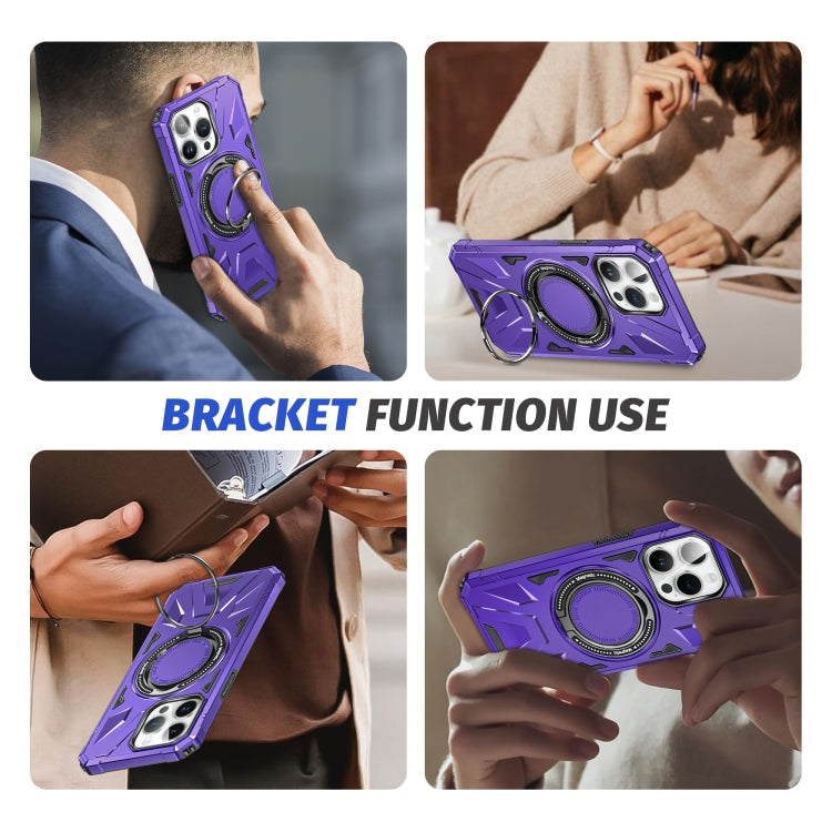 For iPhone 15 MagSafe Magnetic Shockproof Phone Case with Ring Holder(Purple) by buy2fix