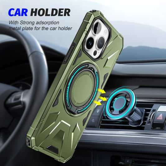 For iPhone 14/13 MagSafe Magnetic Shockproof Phone Case with Ring Holder(Dark Green) by buy2fix