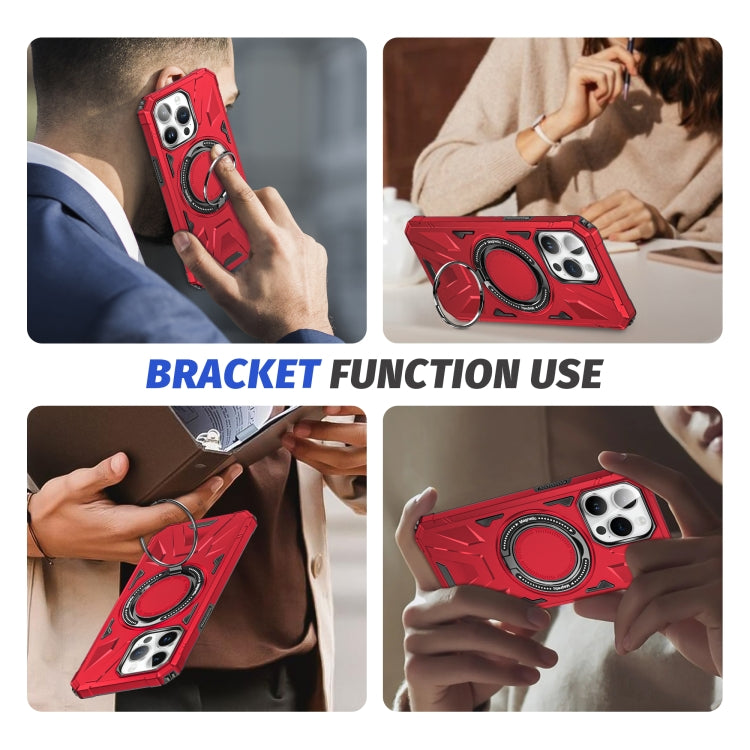 For iPhone 14 Pro Max MagSafe Magnetic Shockproof Phone Case with Ring Holder(Red) by buy2fix