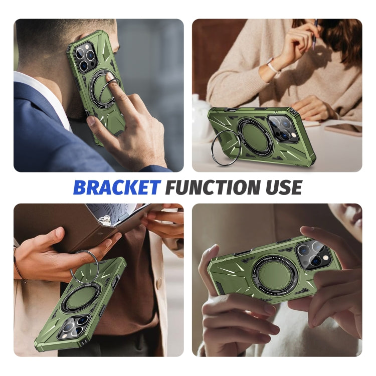 For iPhone 16 Pro Max MagSafe Magnetic Shockproof Phone Case with Ring Holder(Dark Green) by buy2fix